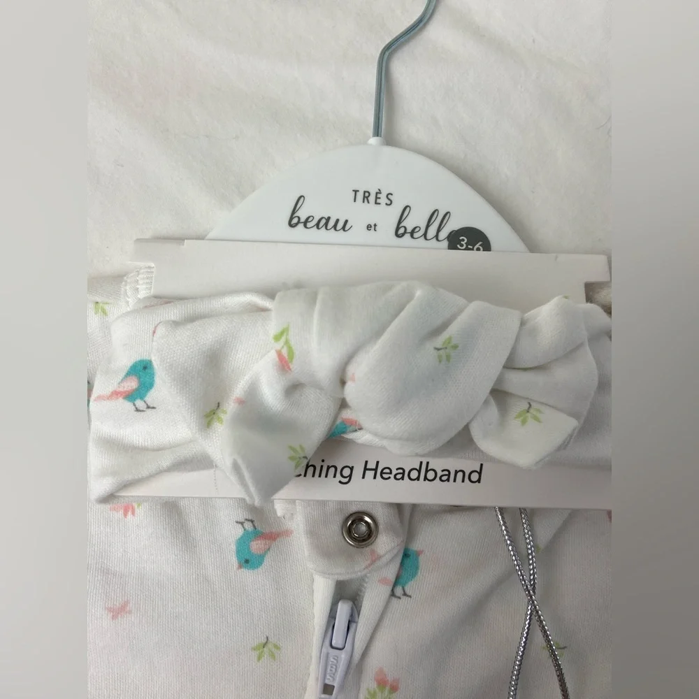 2 piece set NWT 100% Pima cotton baby onesie 3-6 months matching headband